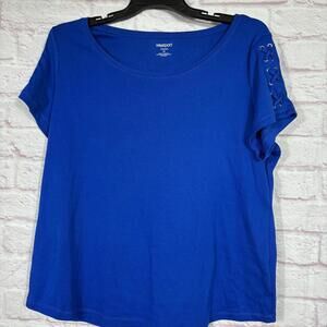 Westport Women's Blue Lace-Up Sleeve Top 2X